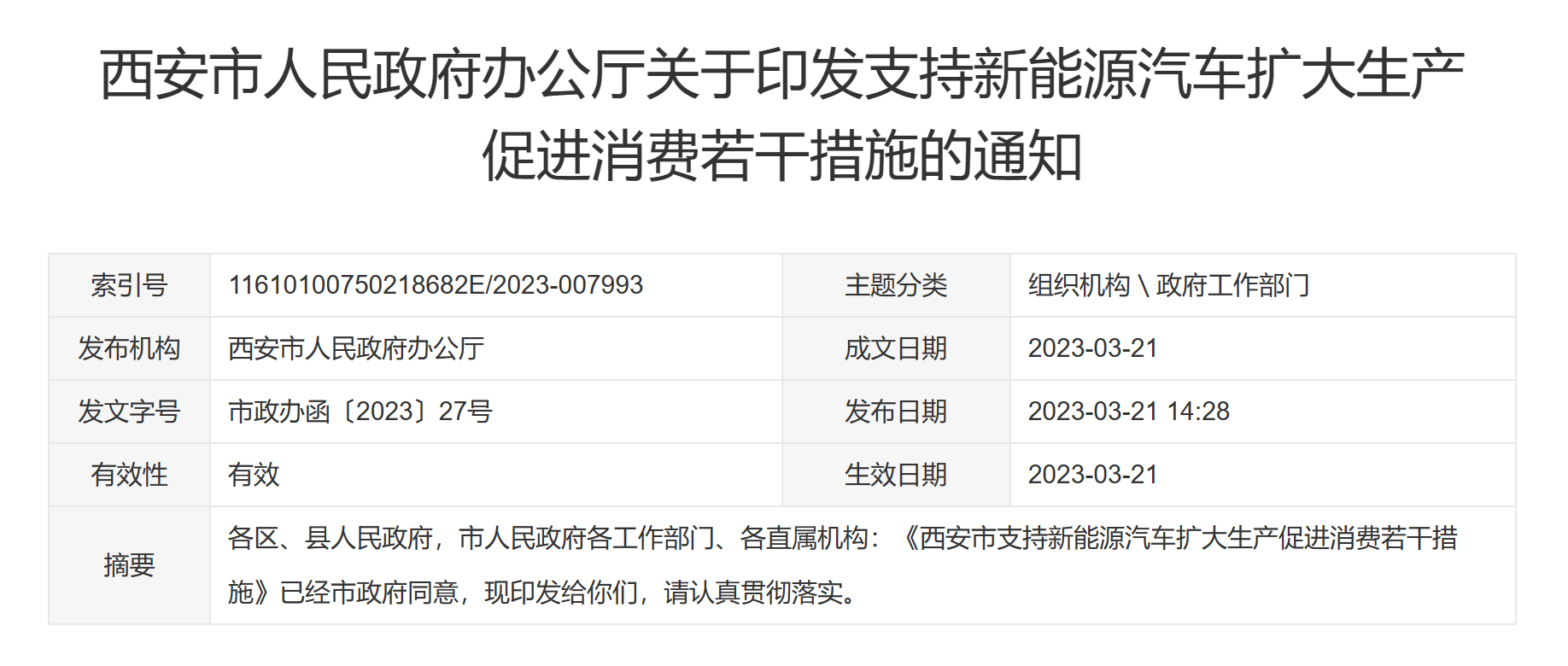 西安新能源补贴2023年最新政策