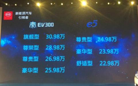 比亚迪e5新能源汽车价格表